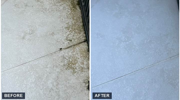 Screened lanai pool deck cleaning before and after