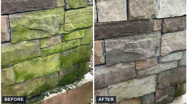Stacked stone algae treatment before and after
