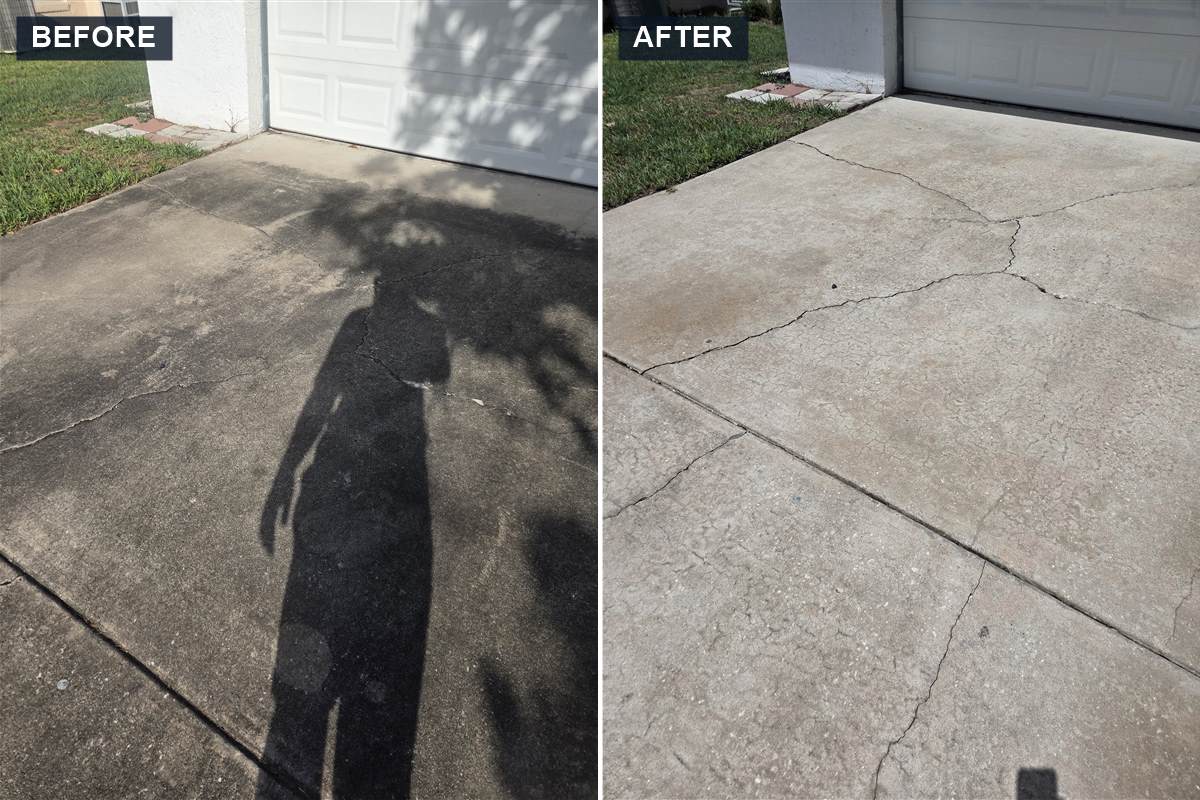Concrete driveway cleaning before and after
