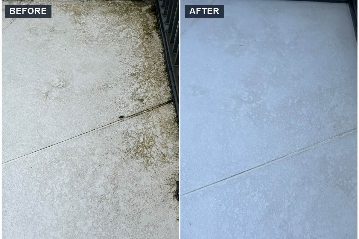 Screened lanai pool deck cleaning before and after