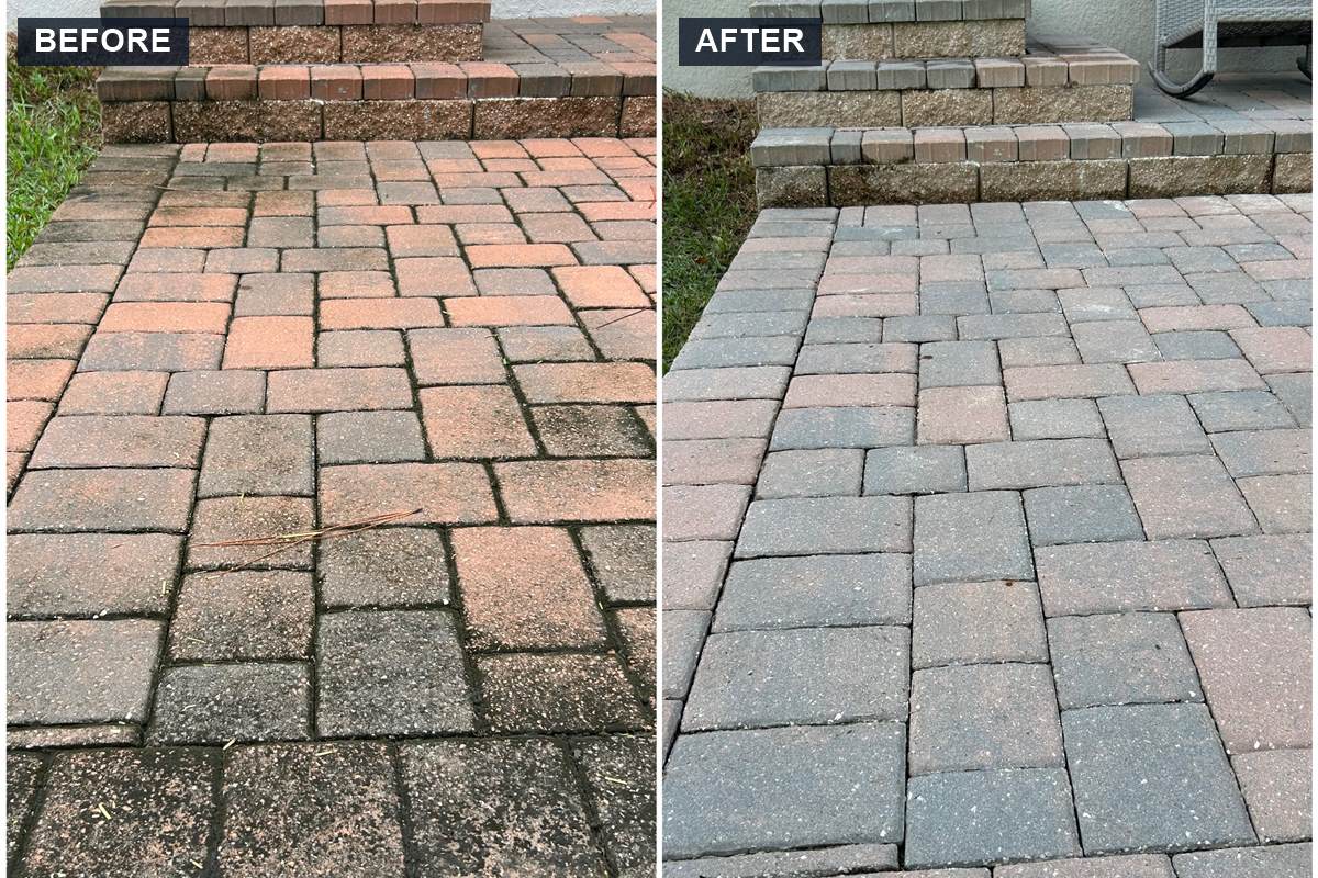 Paver patio and steps cleaning before and after